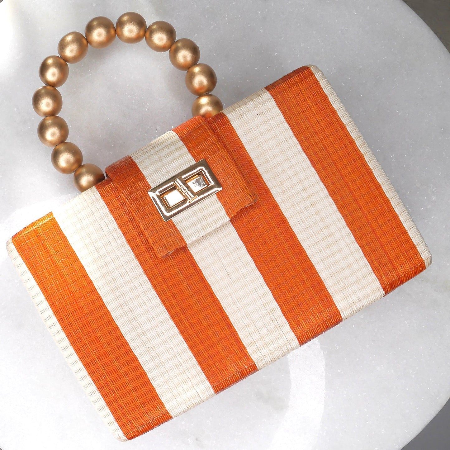 THE LOUISA Orange & Cream Stripe Woven Straw Clutch Bag