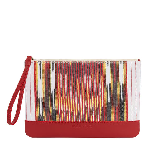 Puli - Red Calfskin & Handloomed Fabric Clutch