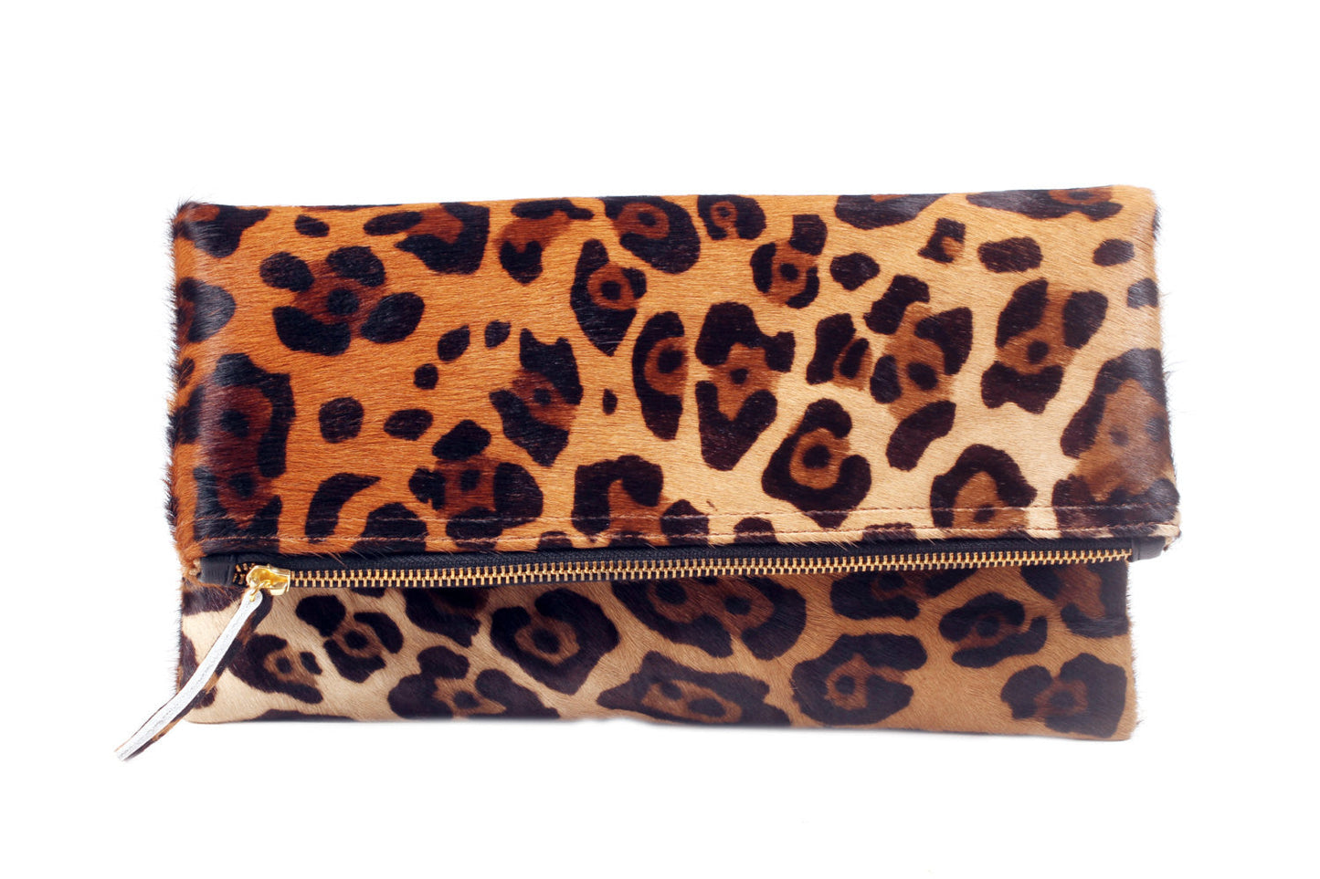 Leopard Leather Fold over Clutch