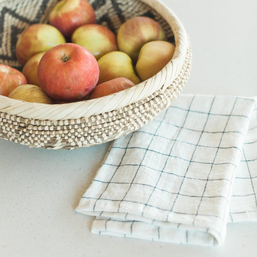 Stone Washed Linen Tea Towel - Windowpane