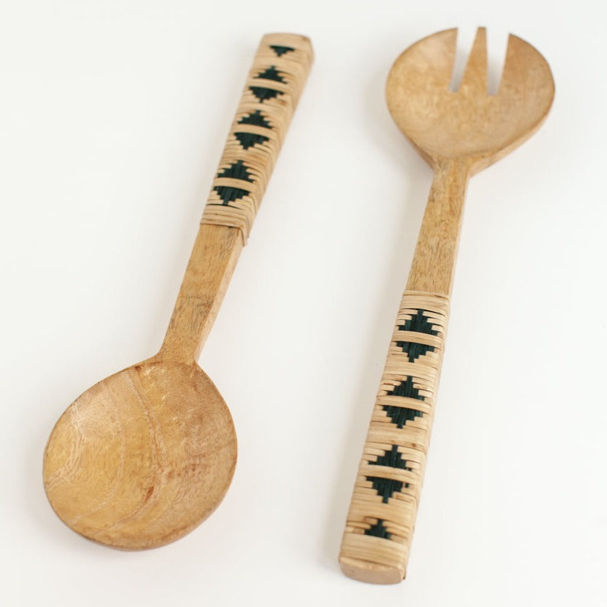 Geo Woven Mango Wood Salad Servers