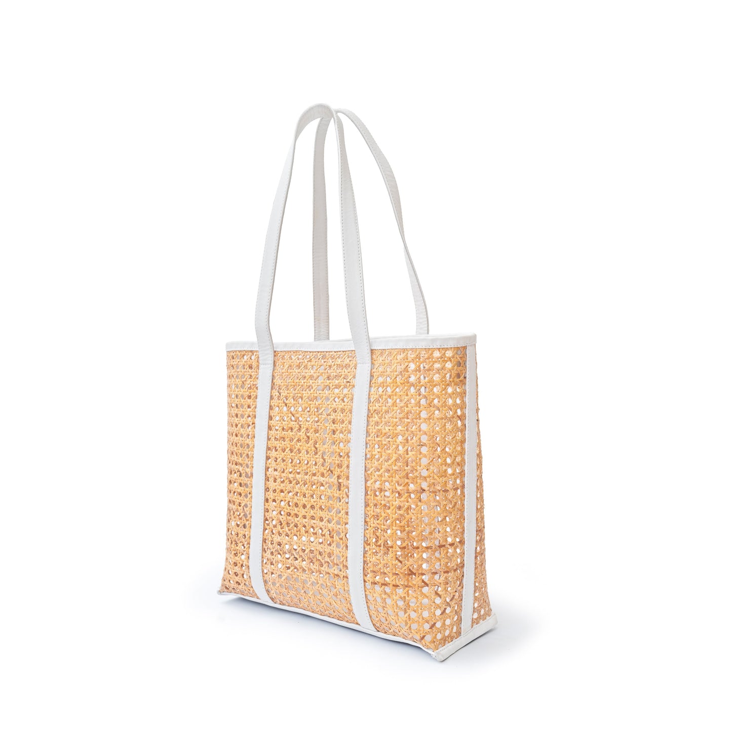 Rattan and Leather Carry All Tote