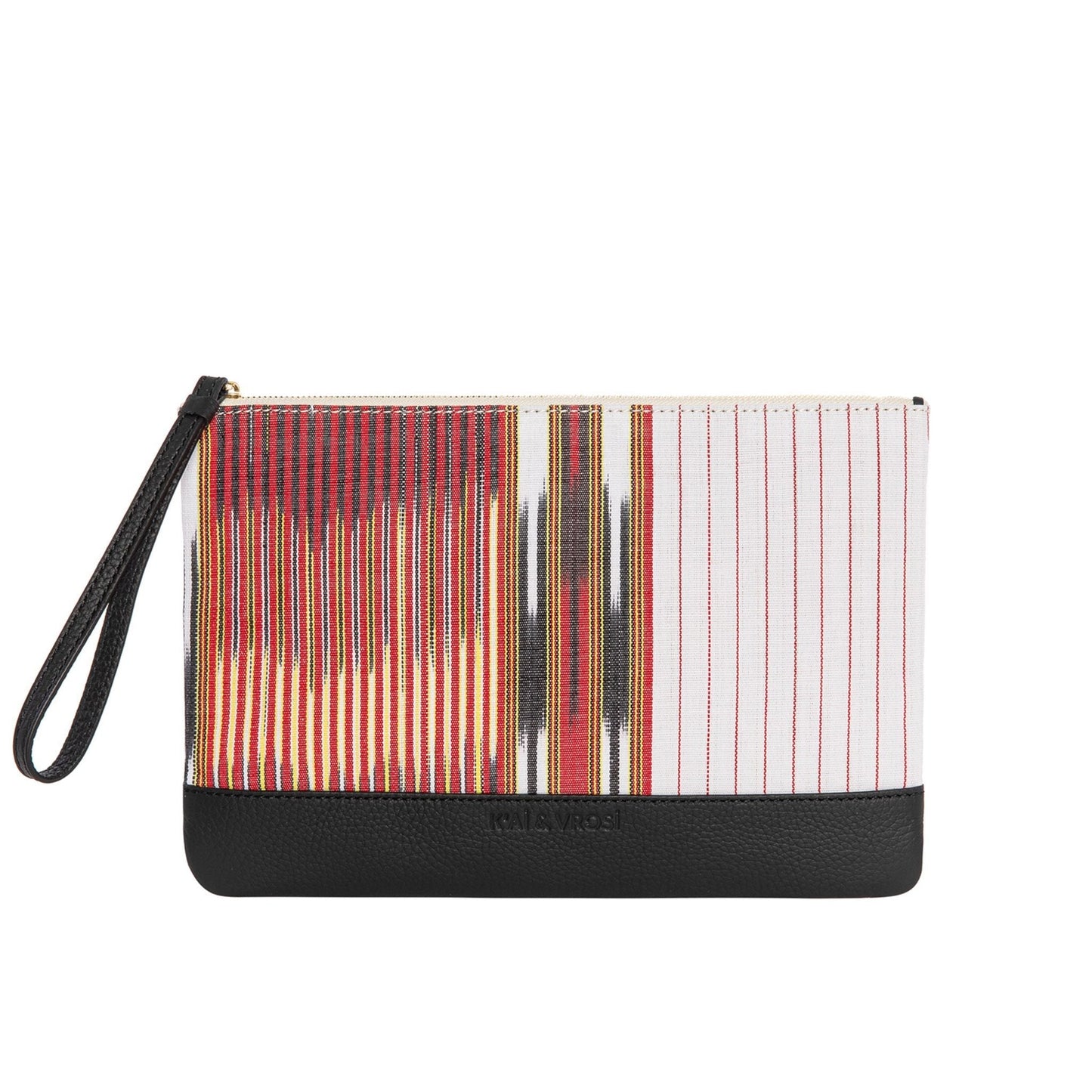 Puli - Black Calfskin & Handloomed Fabric Clutch