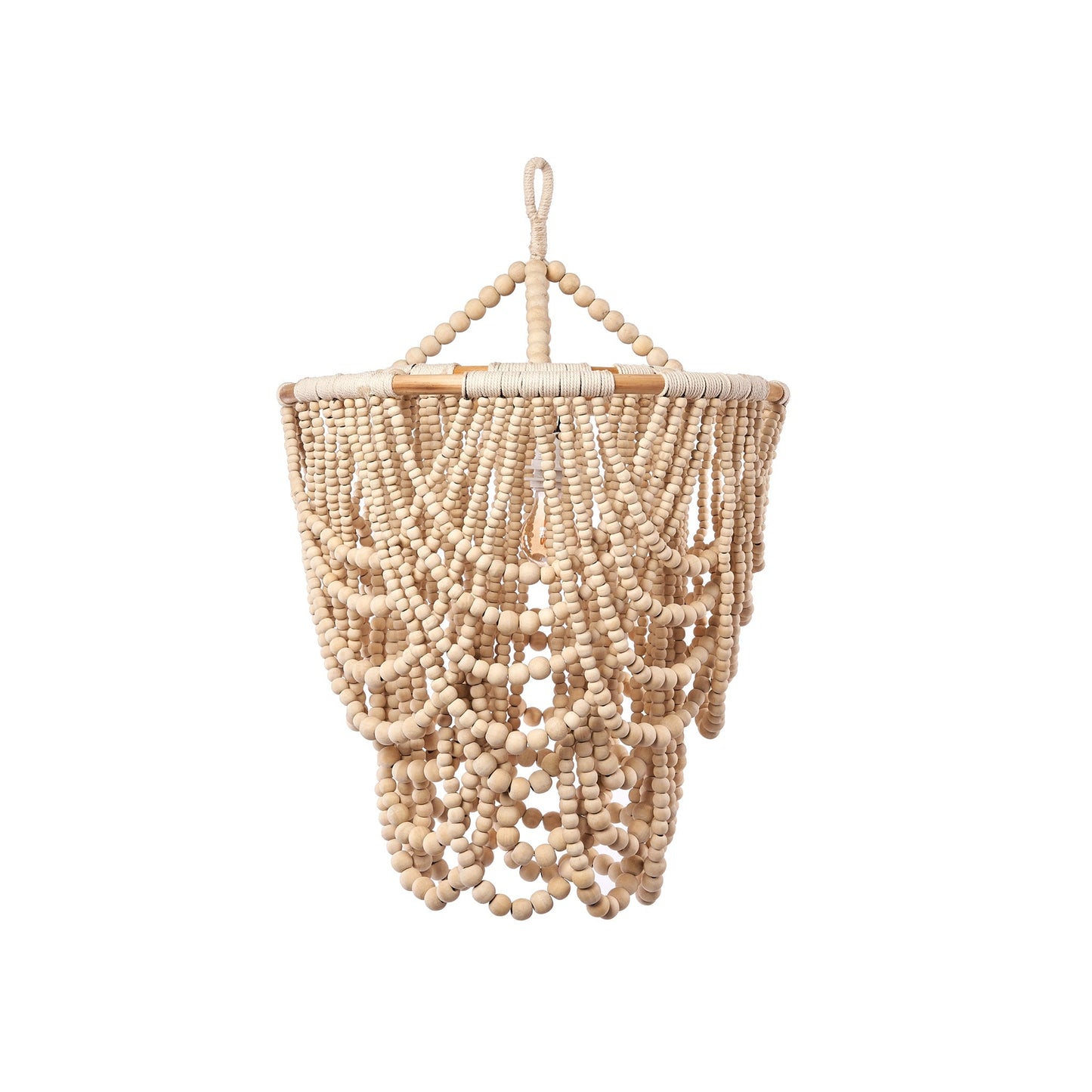 Natural Wood Beaded 30 in. Chandelier