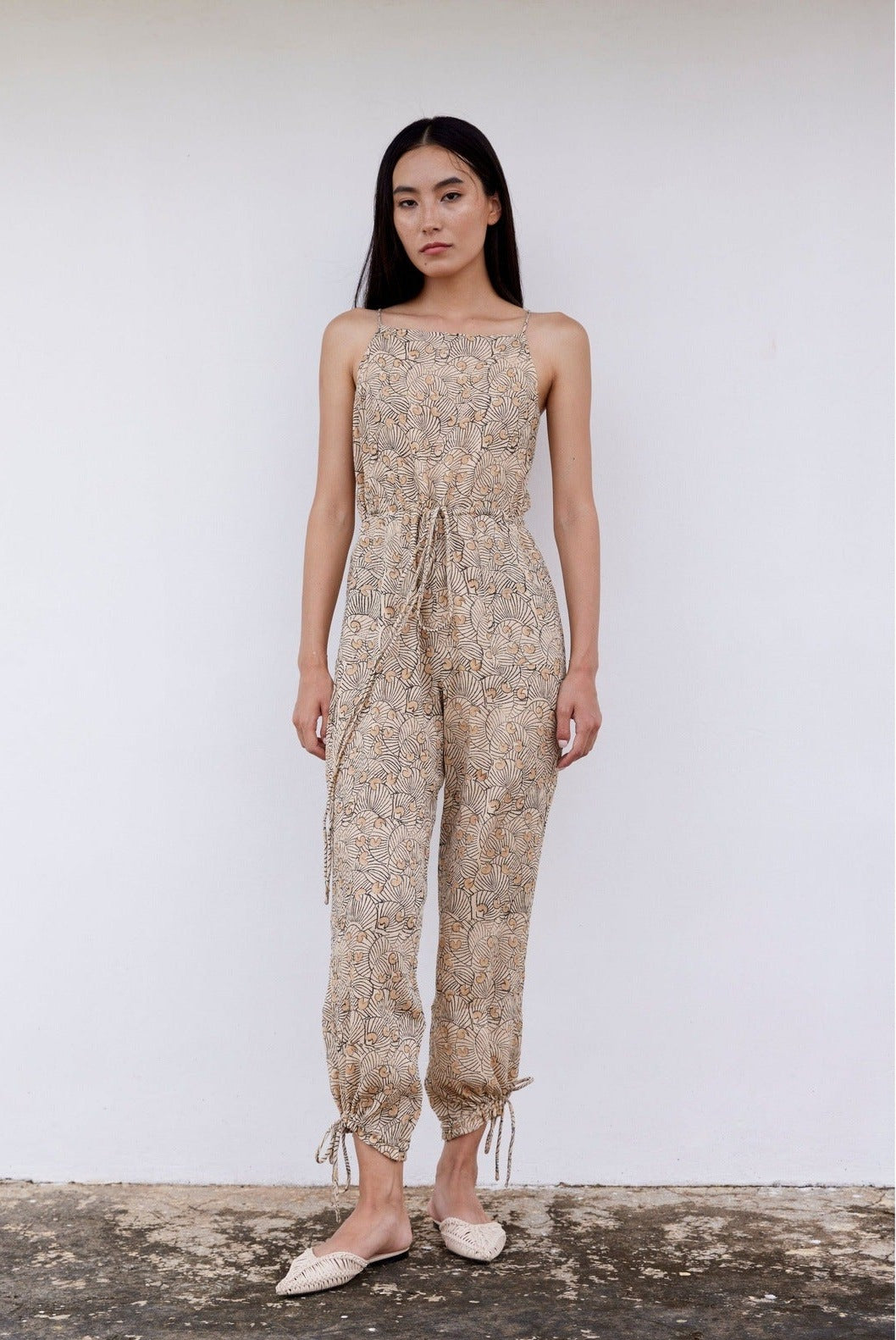 Hand-Printed Simané Jumpsuit (Desert Sand)