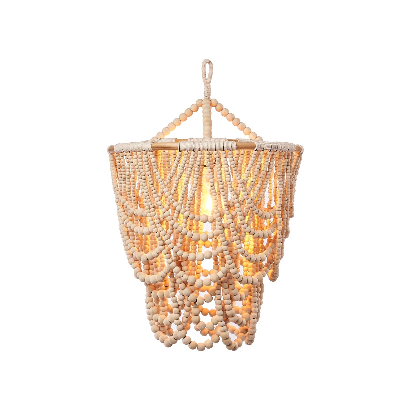 Natural Wood Beaded 30 in. Chandelier