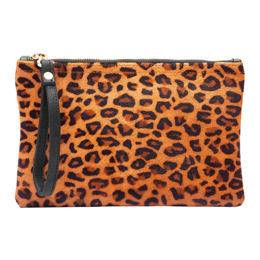 Leopard Leather Wallet Wristlet Clutch