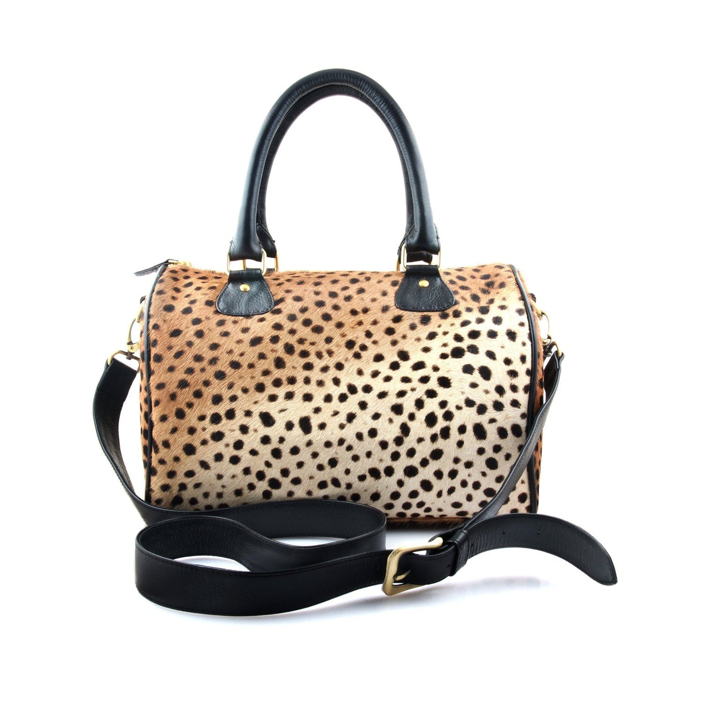 Leopard Leather Barrel Bag