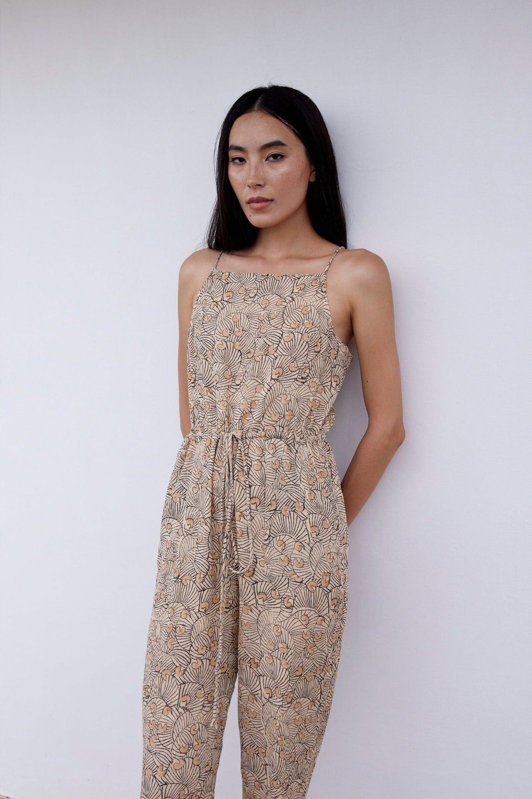 Hand-Printed Simané Jumpsuit (Desert Sand)