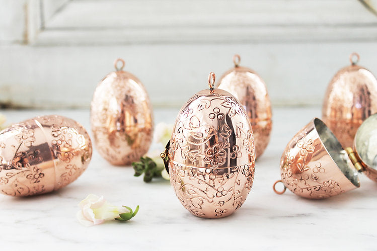 CMK Copper Etched Bird & Floral Egg Ornaments (Set of 4)