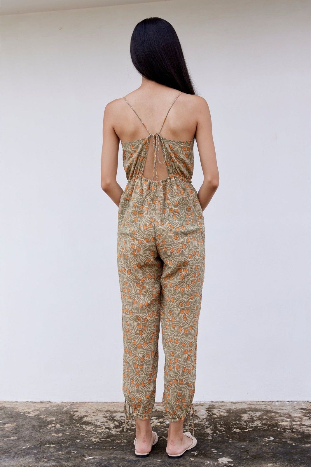 Hand-Printed Simané Jumpsuit (Safari Green)