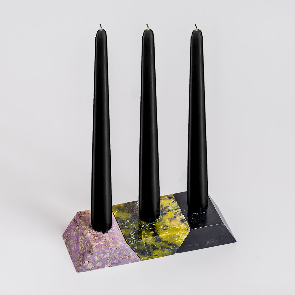 Triangle Gemstone puzzle  / 3piece candelabra - Lila Black