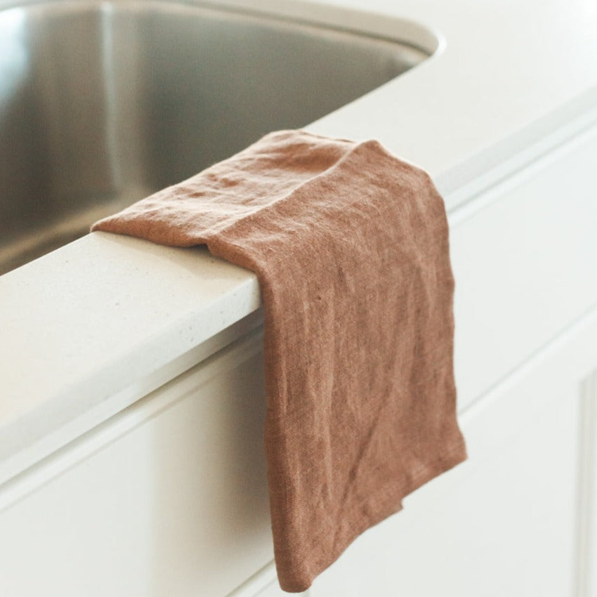 Stone Washed Linen Tea Towel - Terracotta