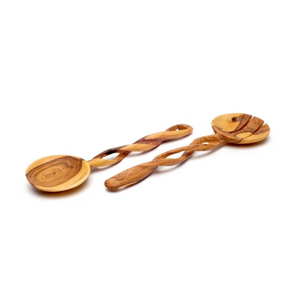 Olive Wood Spiral Servers