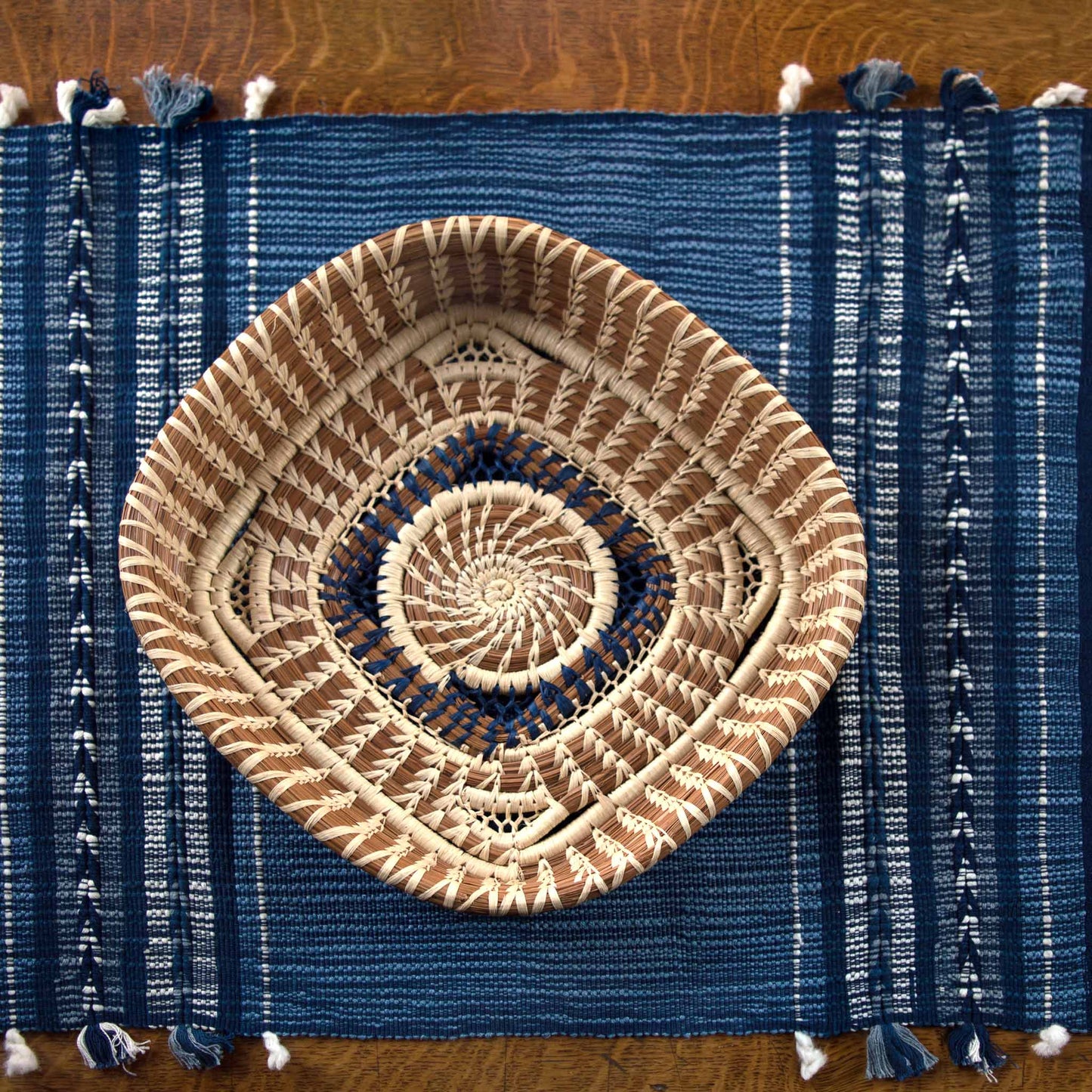 Handwoven Table Runner in Indigo Arrow