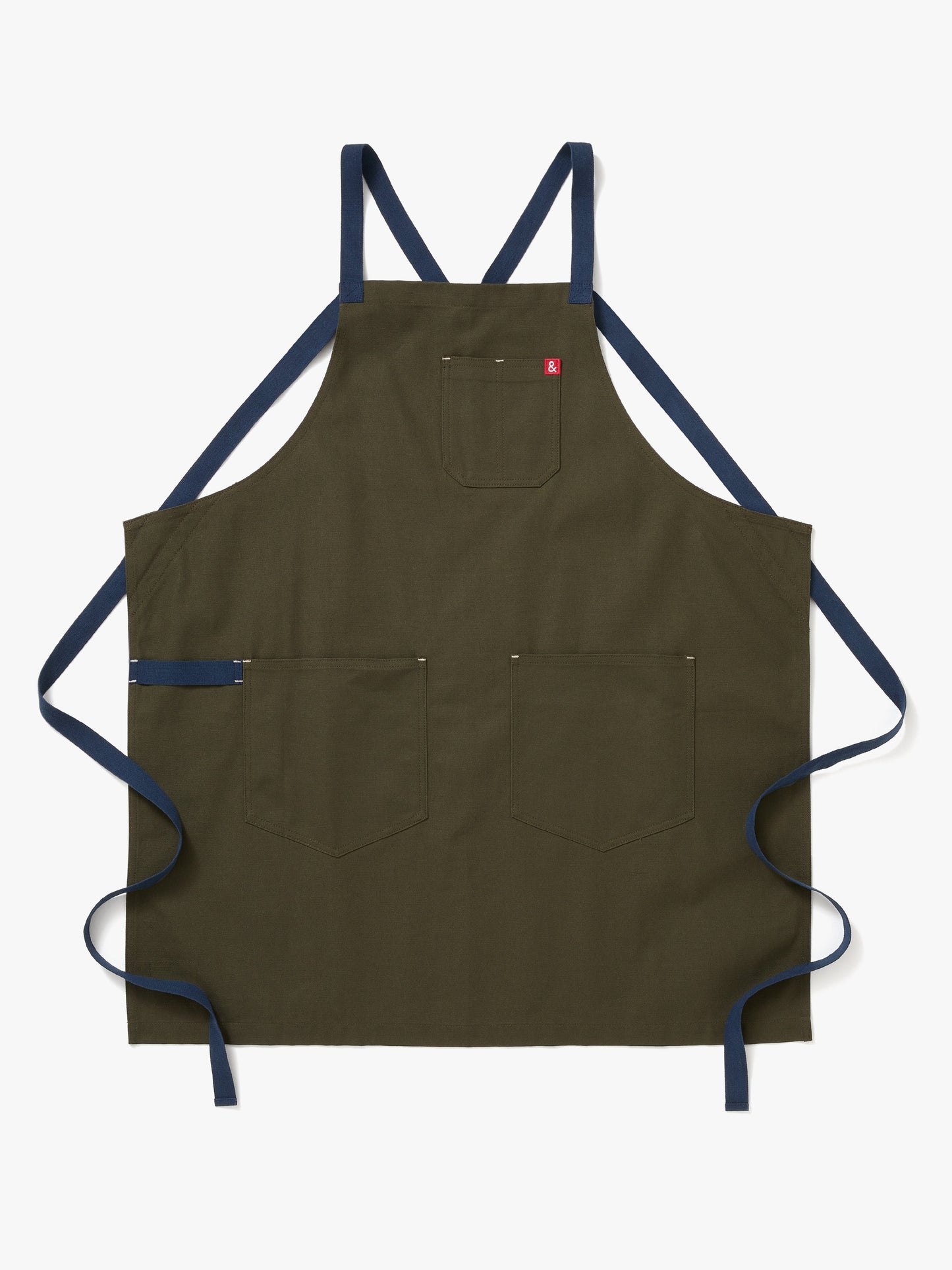 The All Day Crossback Apron - Olive Green Navy Straps