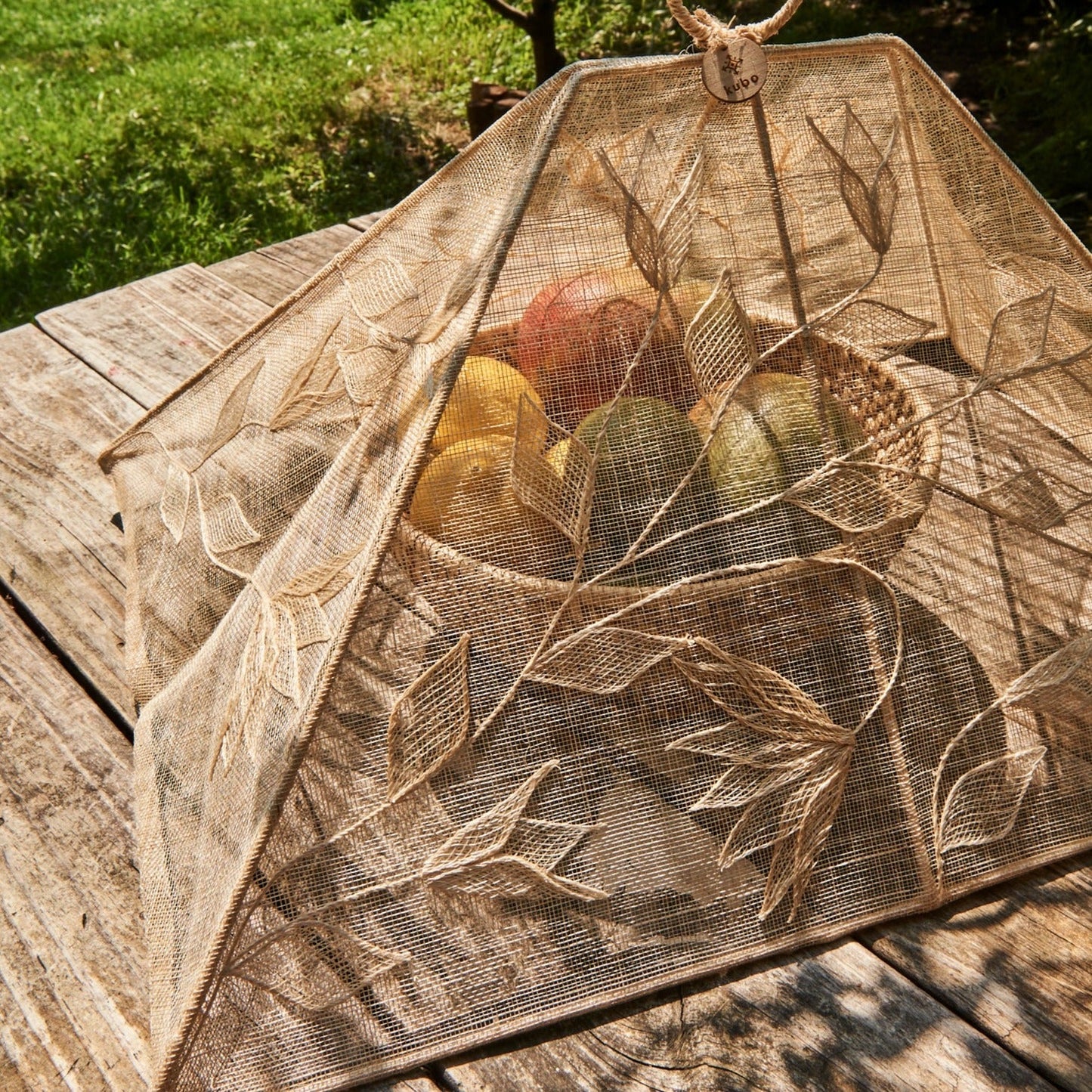 Ylang Abaca Foldable Food Cover With Flower Applique