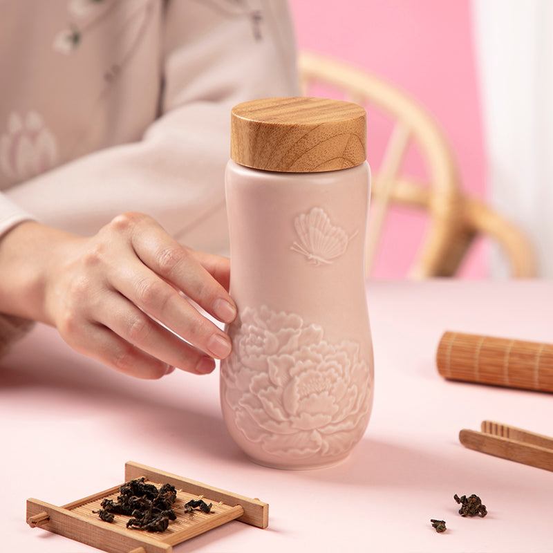 Golden Age Peony Ceramic Tea Tumbler