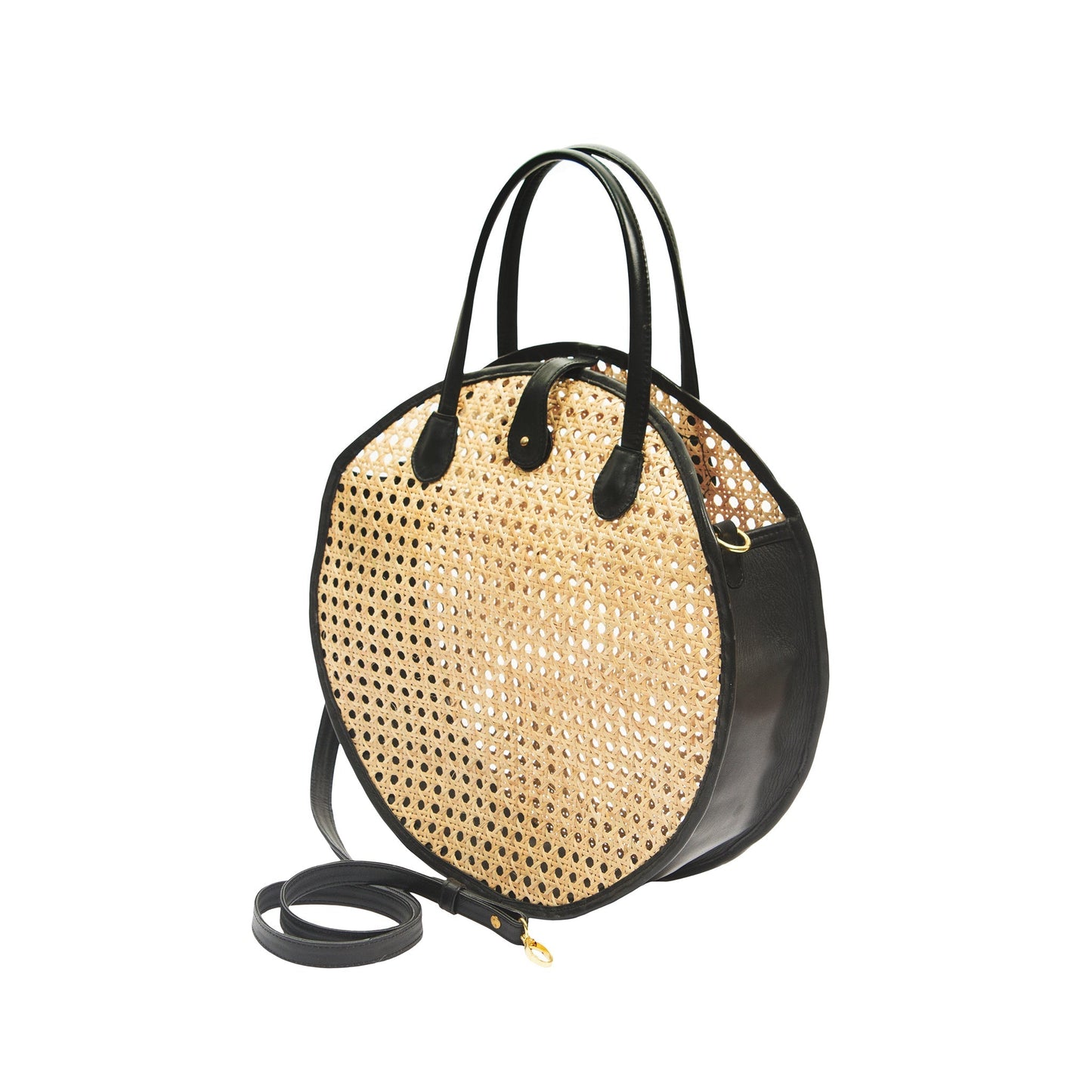 Round Rattan Leather Crossbody