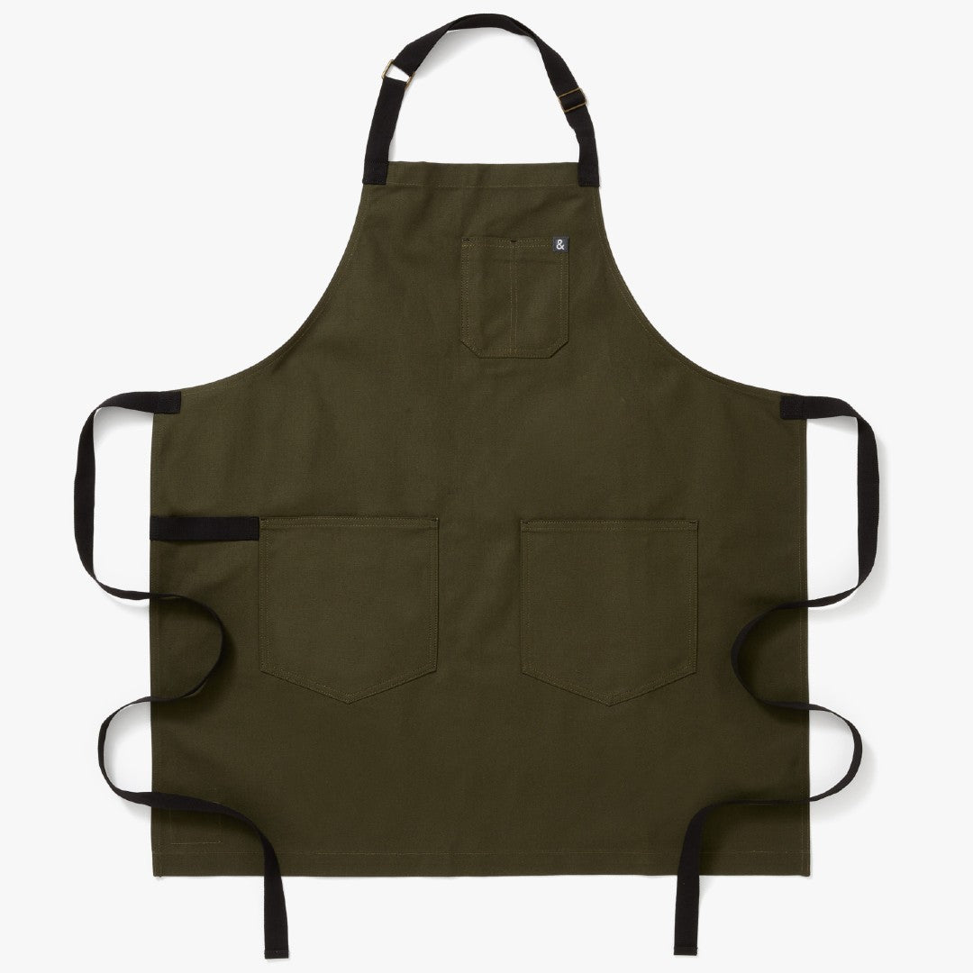 The Essential Apron - Olive Green Black Straps