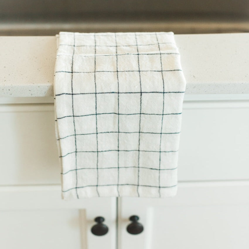 Stone Washed Linen Tea Towel - Windowpane