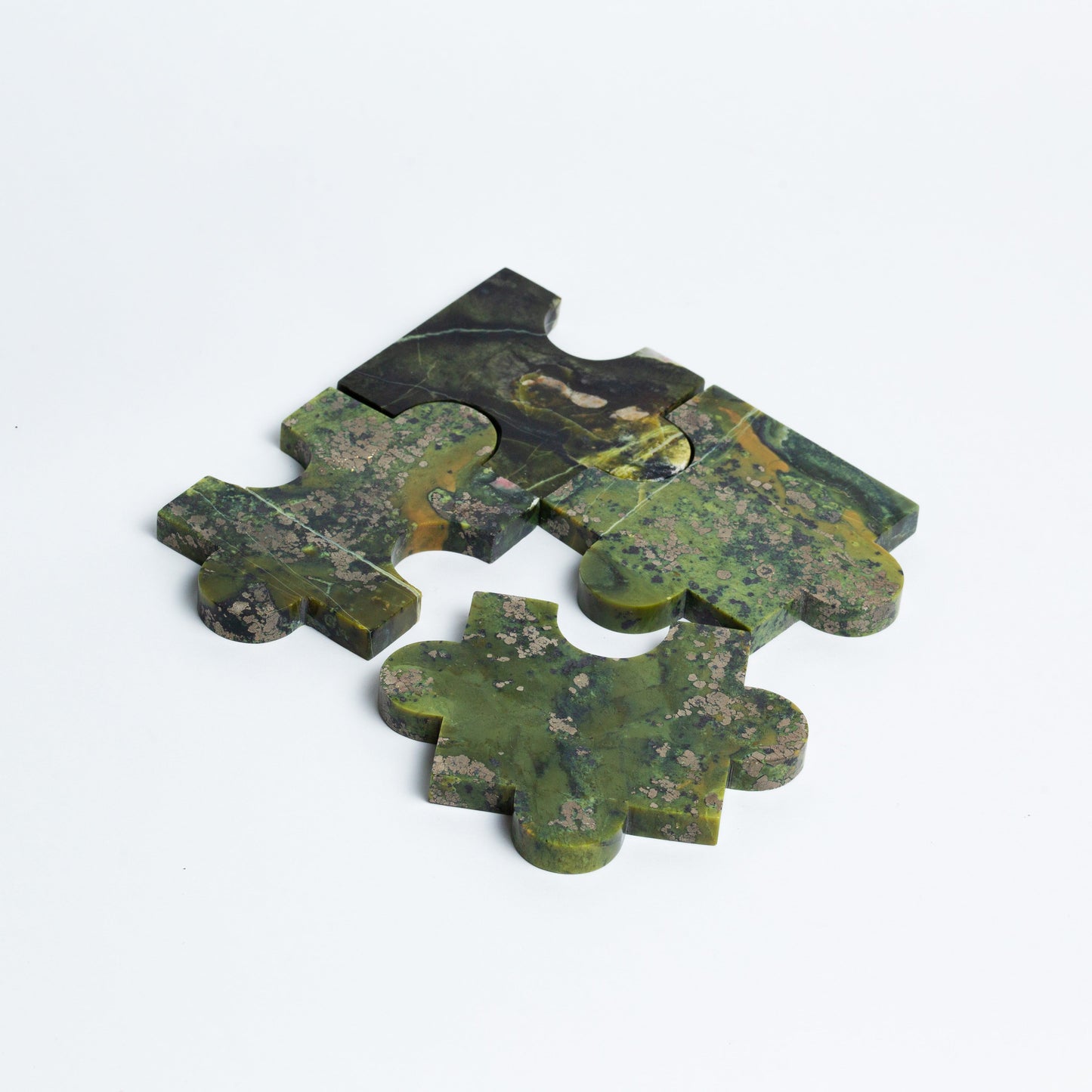 Gemstone puzzle piece coasters set of 4 serpentine